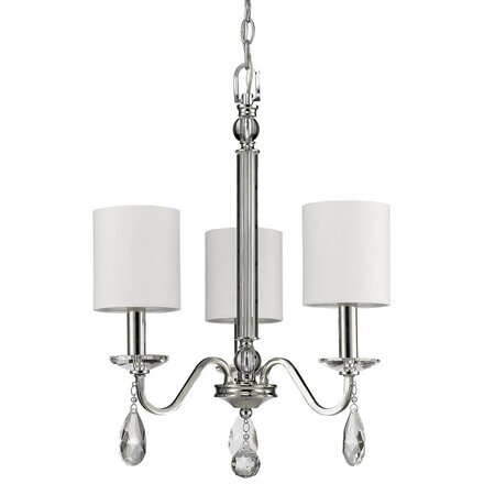 HOMEROOTS 22.25 x 16 x 16 in. Lily 3-Light Polished Nickel Chandelier with Fabric Shades & Crystal Accents 398059